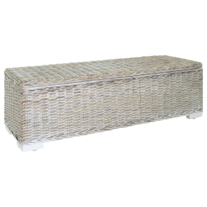 Ladă depozitare alb 110 cm ratan kubu natural/lemn masiv mahon