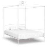 vidaXL Cadru de pat cu baldachin, alb, 180 x 200 cm, metal