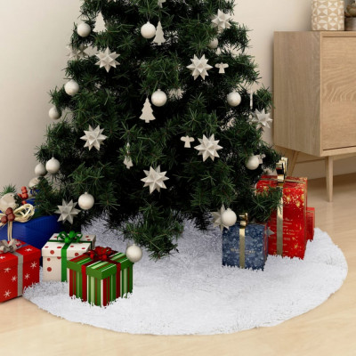 vidaXL Covor fustă brad Crăciun, alb, 150 cm, blană artificială foto