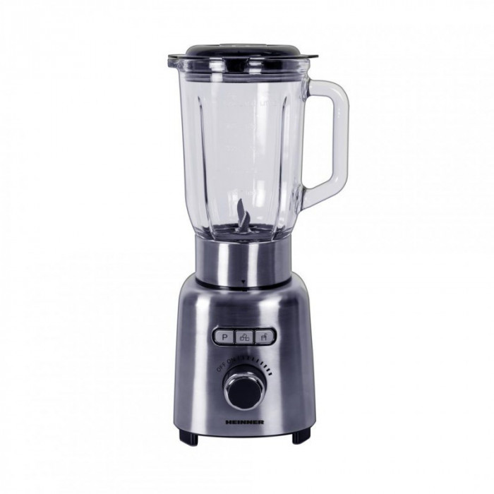 Blender Heinner, 1000 W, 1.5 L, viteza variabila, functie Pulse, bol sticla, 6 lame inox, sistem siguranta, pasare, maruntire, Argintiu