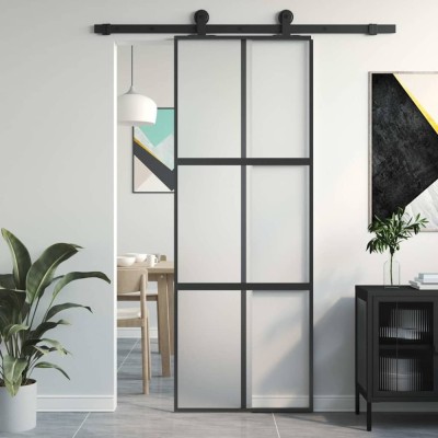 vidaXL Ușă glisantă, negru, 76x205 cm, sticlă securizată și aluminiu 155207 foto