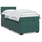 VidaXL Pat box spring cu saltea, verde &icirc;nchis, 100x200 cm, catifea