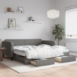 vidaXL Pat de zi cu extensie și sertare, gri &icirc;nchis, 100x200 cm textil