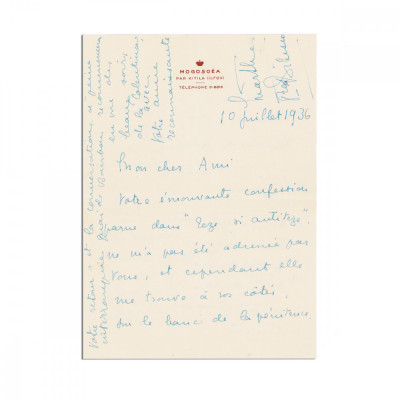 Martha Bibescu, scrisoare pentru Camil Petrescu, 10 iulie 1936 foto