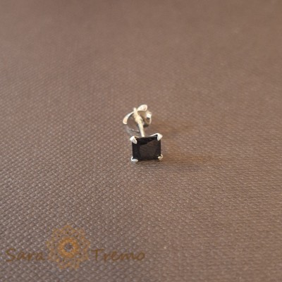 Cercel Unisex Argint 925 cu Cristal Zirconia Negru Patrat, 5 mm foto