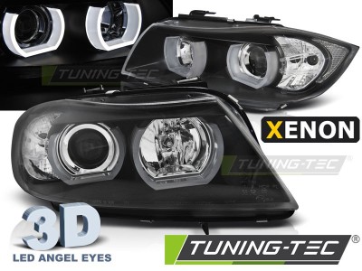 Far faruri BMW E90 E91 NFL Xenon 3D Angel Eyes negru NOU foto