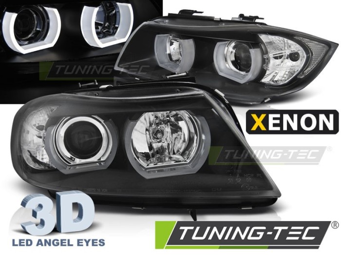 Far faruri BMW E90 E91 NFL Xenon 3D Angel Eyes negru NOU