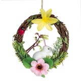 Coroniță decorativă de Paște cu iepuraș și flori, 16 cm, CMCLASS