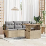 Set de Canapea de Grădină 5 Piese cu Perne Bej Ratan Acacia