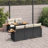 VidaXL Set mobilier grădină perne 6 piese negru poliratan/lemn acacia 3327549