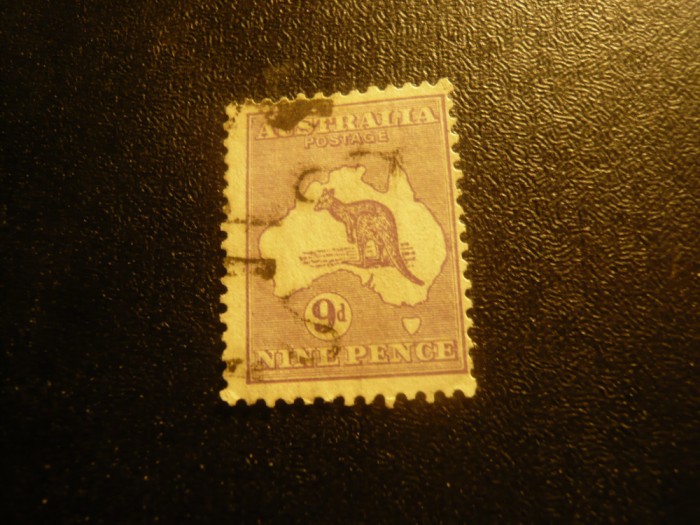 Timbru Australia 1913 - Harta si Cangur , val. 9p stampilat