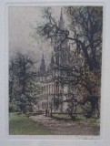 Josef Eidenberger (1899&ndash;1991)-Primăria din Viena (Wien, Rathaus), litografie color semnată