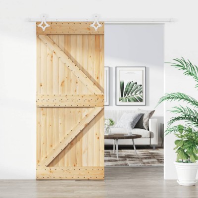 Ușă glisantă cu set feronerie, 90x210 cm, lemn masiv de pin foto