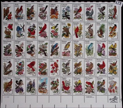 USA 1981 -PASARI si FLORI-Coala de 50 timbre cu valoarea de 20C MNH foto