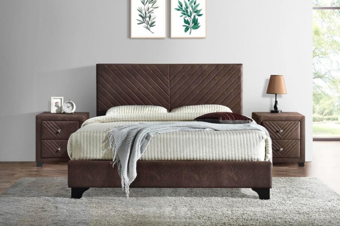 Pat Tapitat Kring 160x200 cm, cadru din lemn cu somiera fixa, Culoare Maro