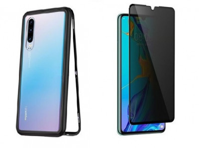 Husa Huawei P30 Pro Magnetica,spate din sticla securizata+folie privacy foto