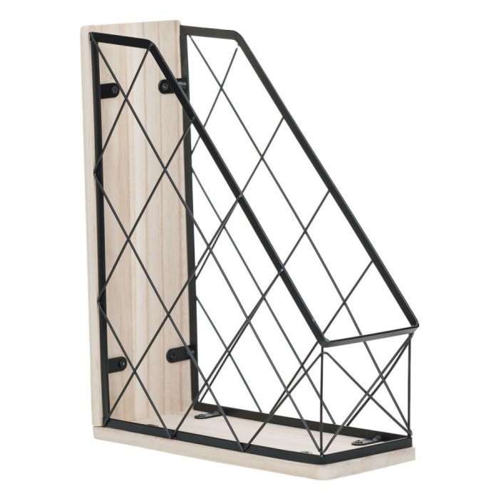 Suport Dosare Metalic, 27.5x10x34cm, Negru, Bază Lemn
