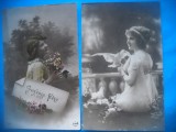 HOPCT 1841 PORUMBEL-COPII-ROMANTICA-FRANTA-LOT 2 CARTI POSTALE VECHI-CIRCULATE