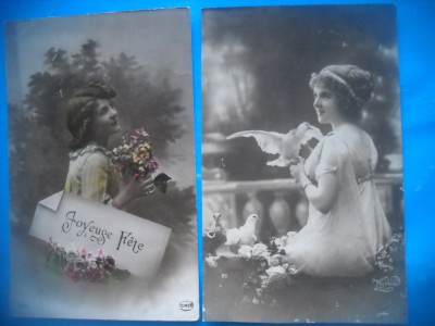 HOPCT 1841 PORUMBEL-COPII-ROMANTICA-FRANTA-LOT 2 CARTI POSTALE VECHI-CIRCULATE foto