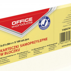 Notite Adezive OFFICE Products, 38x51 mm, 3x100 File, 70 g/m², Culoare Galben Pal, Post-it, Sticky Notes, Bloc de Hartie, Memo Adeziv, Articole Hartie