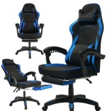 Scaun de birou negru cu albastru, cu suport picioare si perna de masaj, max 150 kg, 62x120-130 cm, JollyMag, KO48N