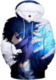 No Hero Academia Hoodie 3D Imprimat cu glugă Pulover Pulover Albastru Alb Mediu, Oem