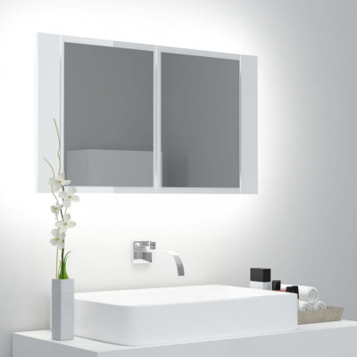 vidaXL Dulap de baie cu oglindă și LED, alb extralucios, 80x12x45 cm foto