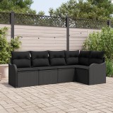 vidaXL Set de canapea pentru grădină cu 5 piese și perne din ratan sintetic negru