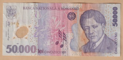 (2) BANCNOTA ROMANIA - 50.000 LEI 2001, POLYMER, PORTRET GEORGE ENESCU foto