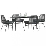 Gossi set de sufragerie de gradina 5 piese neagra sticla poly rattan