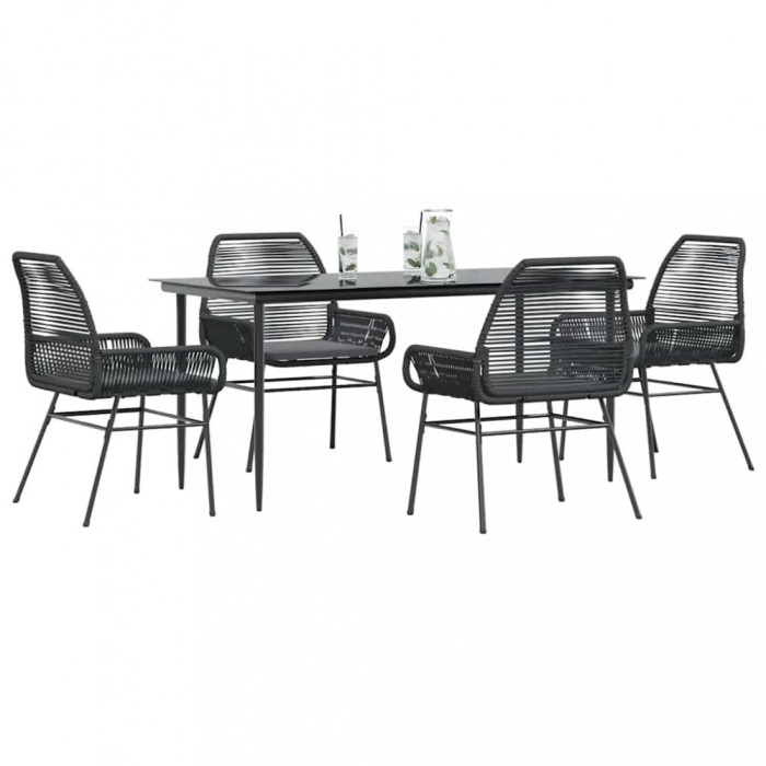 Gossi set de sufragerie de gradina 5 piese neagra sticla poly rattan