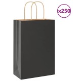 vidaXL Pungi de h&acirc;rtie 250 buc cu m&acirc;nere negre 21x11x31 cm 4101644