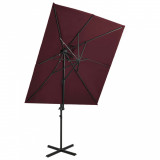 Umbrelă suspendată cu &icirc;nveliș dublu, roșu bordo, 250x250 cm, vidaXL