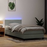 vidaXL Pat cu arcuri cu saltea și LED, gri deschis, 90x220 cm, catifea 3317103