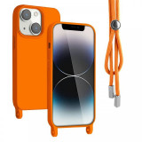 Lemontti Husa Silicon cu Snur iPhone 13 Portocaliu (protectie 360&deg;, material fin, captusit cu microfibra)