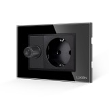 Cumpara ieftin Comutator pentru ventilator cu priza si rama din sticla neagra Luxion 3M
