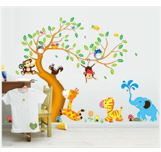 Sticker decorativ, pomul cu animalute 197 cm, 1429ST foto