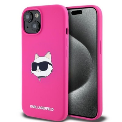 Husa pentru iPhone 15 Plus / iPhone 14 Plus - Karl Lagerfeld Silicone MagSafe (KLHMP15MSCHPPLF) - Fuschia Choupette Head foto