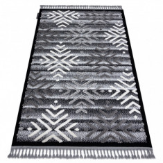 Covor MAROC P658 Fulgi de nea negru / gri Franjuri Berber shaggy, 160x220 cm