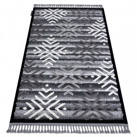 Covor MAROC P658 Fulgi de nea negru / gri Franjuri Berber shaggy, 160x220 cm