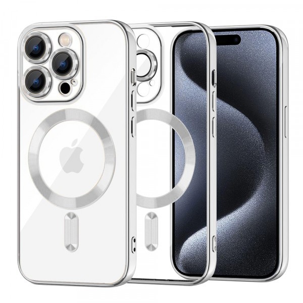 Husa MagSafe pentru Apple iPhone 15 Pro, Techsuit, Luxury Crystal, Argintie