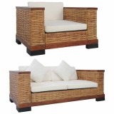 Cumpara ieftin Set de canapele cu perne, 2 piese, maro, ratan natural