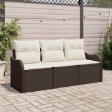 vidaXL Set de canapele pentru grădină cu pernă 3 pcs Maro Rattan poli 3345558