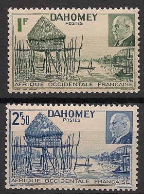 Colonii, Dahomey, 2 serii, 1941-44, locuinte bastinasi, supratipar, 2 poze, MNH foto