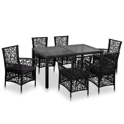 vidaXL Set mobilier de exterior, 7 piese, negru, poliratan foto