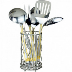 Set ustensile bucatarie inox cu suport 7 piese Green Point GP6400 BG foto