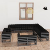 vidaXL Set mobilier grădină cu perne, 12 piese, gri, lemn masiv de pin 3077006