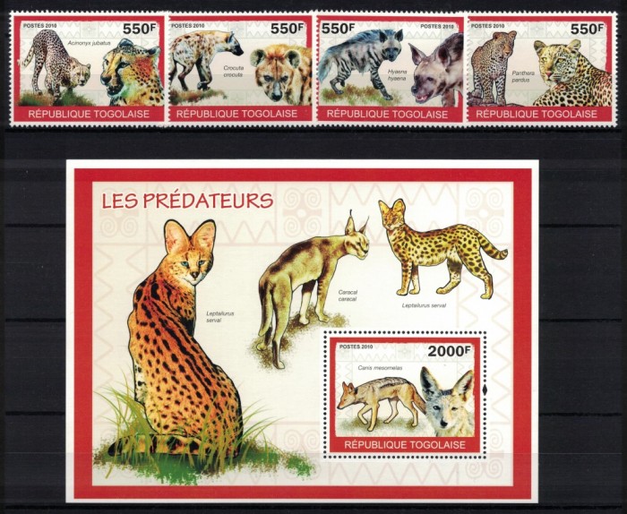 TOGO 2010 - Animale de prada /serie completa + colita MNH