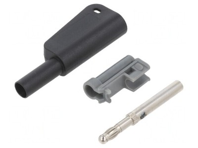 Conector Banană Negru 4mm 1kV 19A cu Izolație și Soclu Axial foto