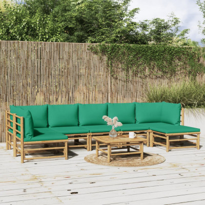 vidaXL Set mobilier de grădină cu perne verzi, 8 piese, bambus foto